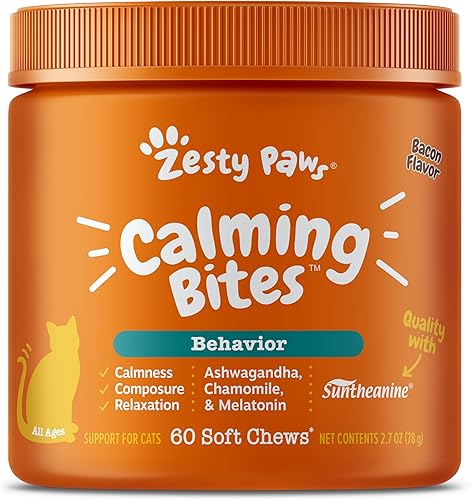 Zesty Paws Masticables calmantes para gatos  Compostura y relajación para el estrés diario y la separación  con Ashwagandha, manzanilla orgánica,