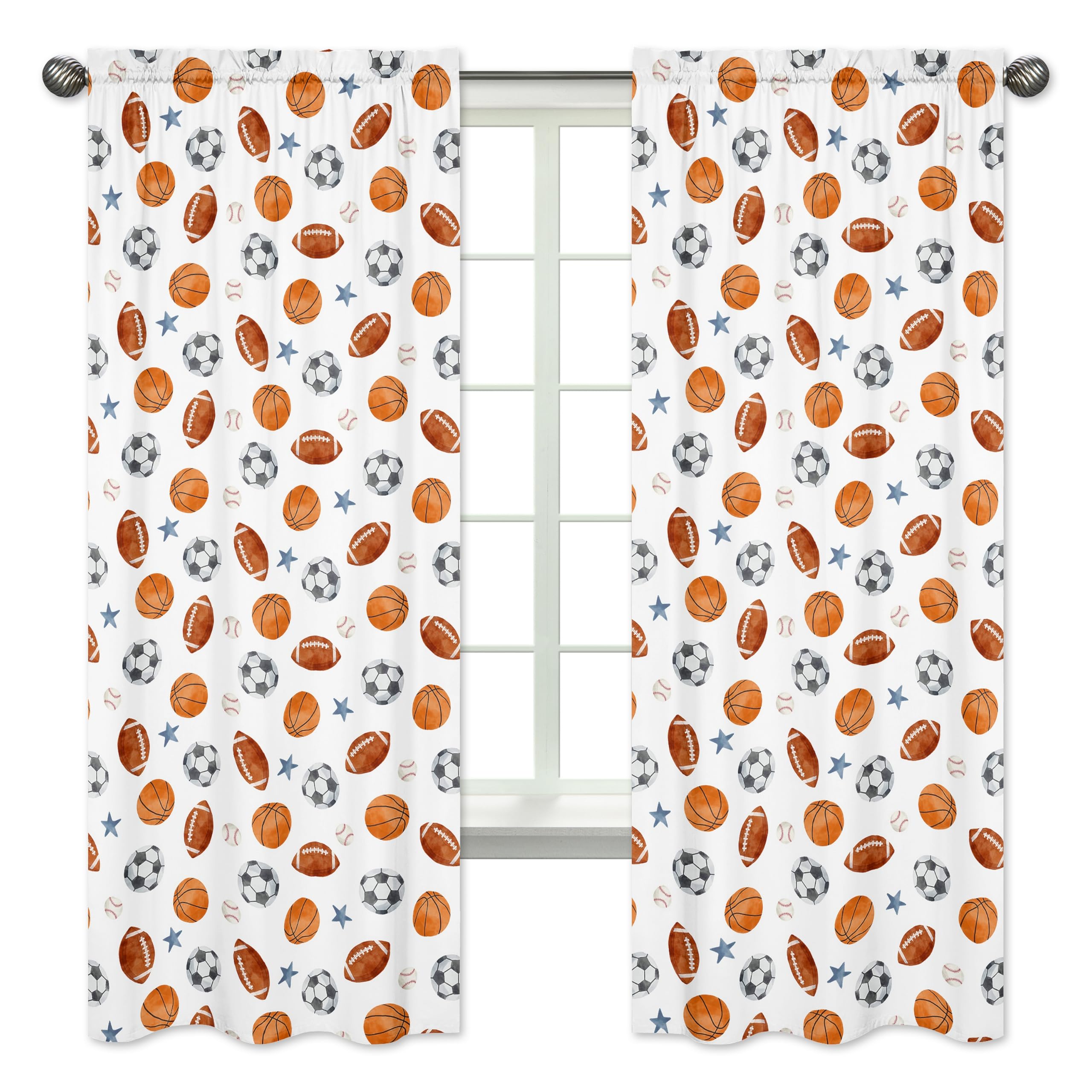 Sweet Jojo Designs Sports Theme Boy Window Curtains Treatments Panels Drapes Baby Nursery Kids Bedroom Living Room Coverings Set of 2 - Watercolor