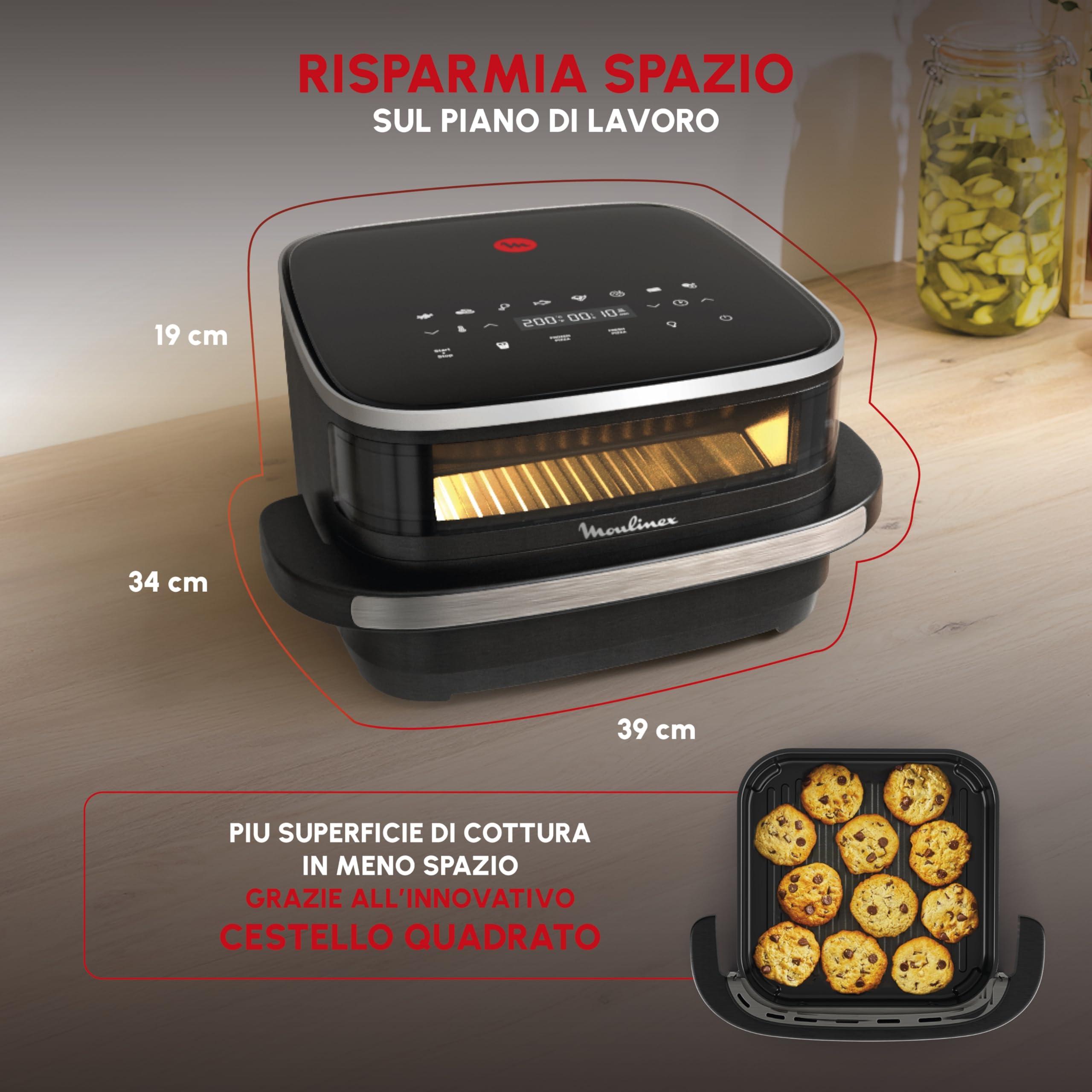 Moulinex Easy Fry XL Surface, Friggitrice ad Aria XL con Cestello Antiaderente e Finestra di Osservazione, 1,5 Kg, Tecnologia Extra-Crisp e Doppia Resistenza, Cottura fino a 230°, AL4018