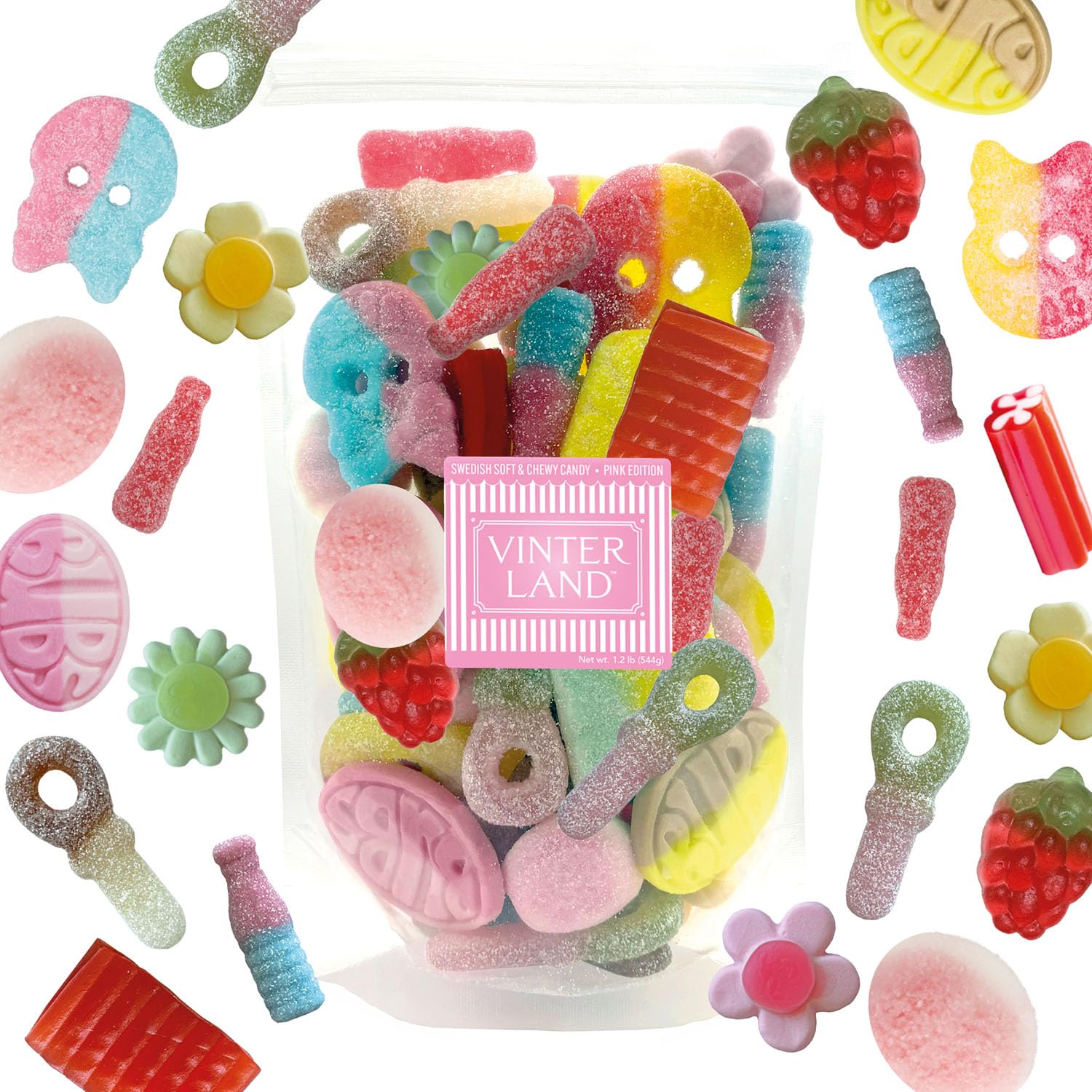 VINTERLANDSwedish Candy Mix (1.2 Pounds) - Big Ovals & Big Swedish Candy Skulls - Raspberry Shots, Strawberry Dreams, and more