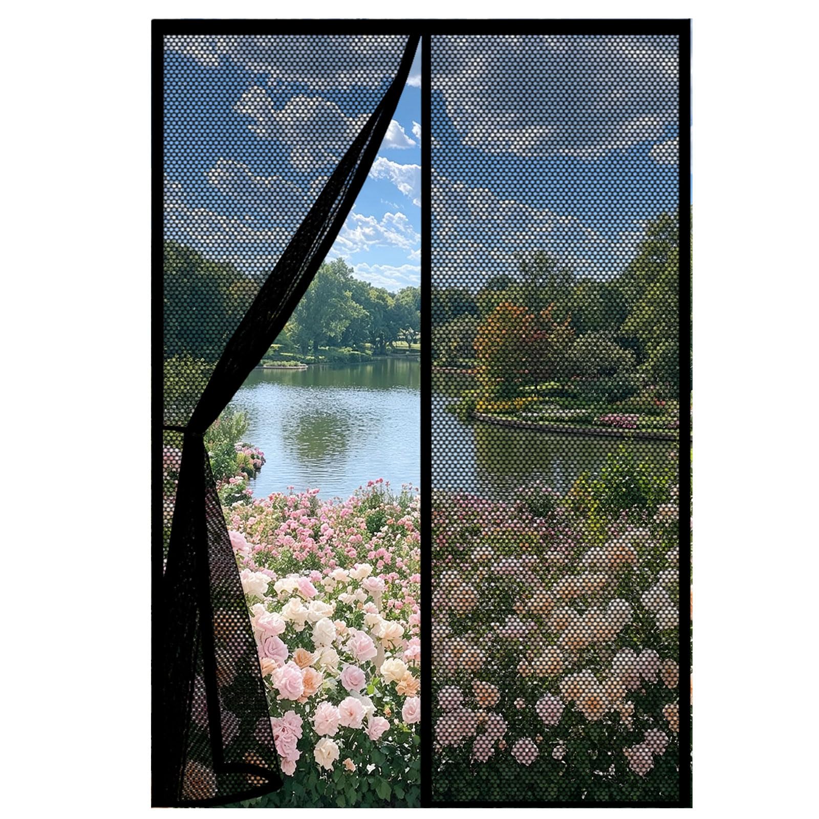 Fly Screens for Doors 106 x 225 cm Powerful Magnets and Full Frame Magic Tape Mesh Screen Curtain Easy to Install Without Drilling for Patio Bedroom Sliding Kitchen, Black