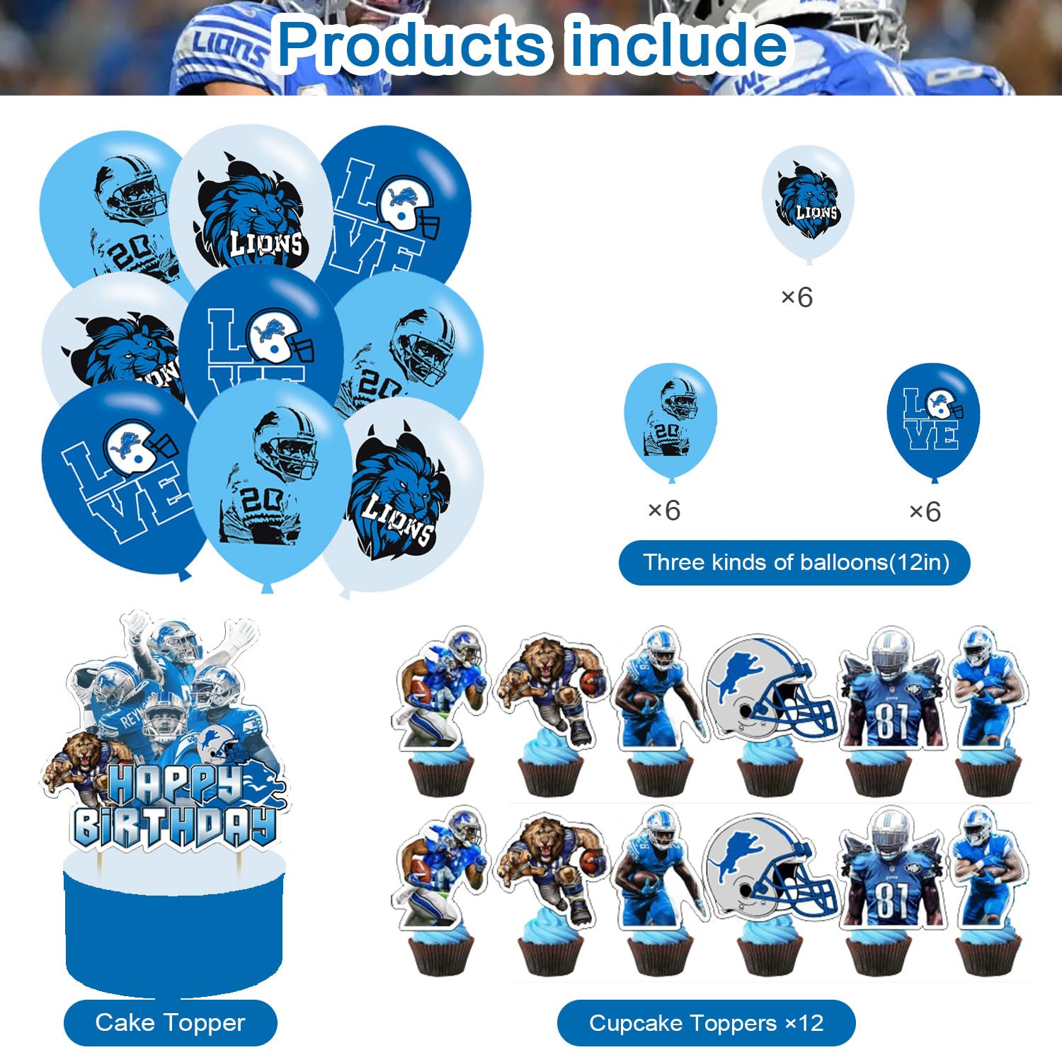 Football Lions Happy Birthday Balloons