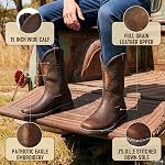 J's.o.l.e Leather Cowboy Boots Men - Men's Work Boots,Botte Cowboy Homme,Western Boot,Casual,Riding,Dress Shoes,Square Toe,Slip On,Wide Calf,Tall,Brown