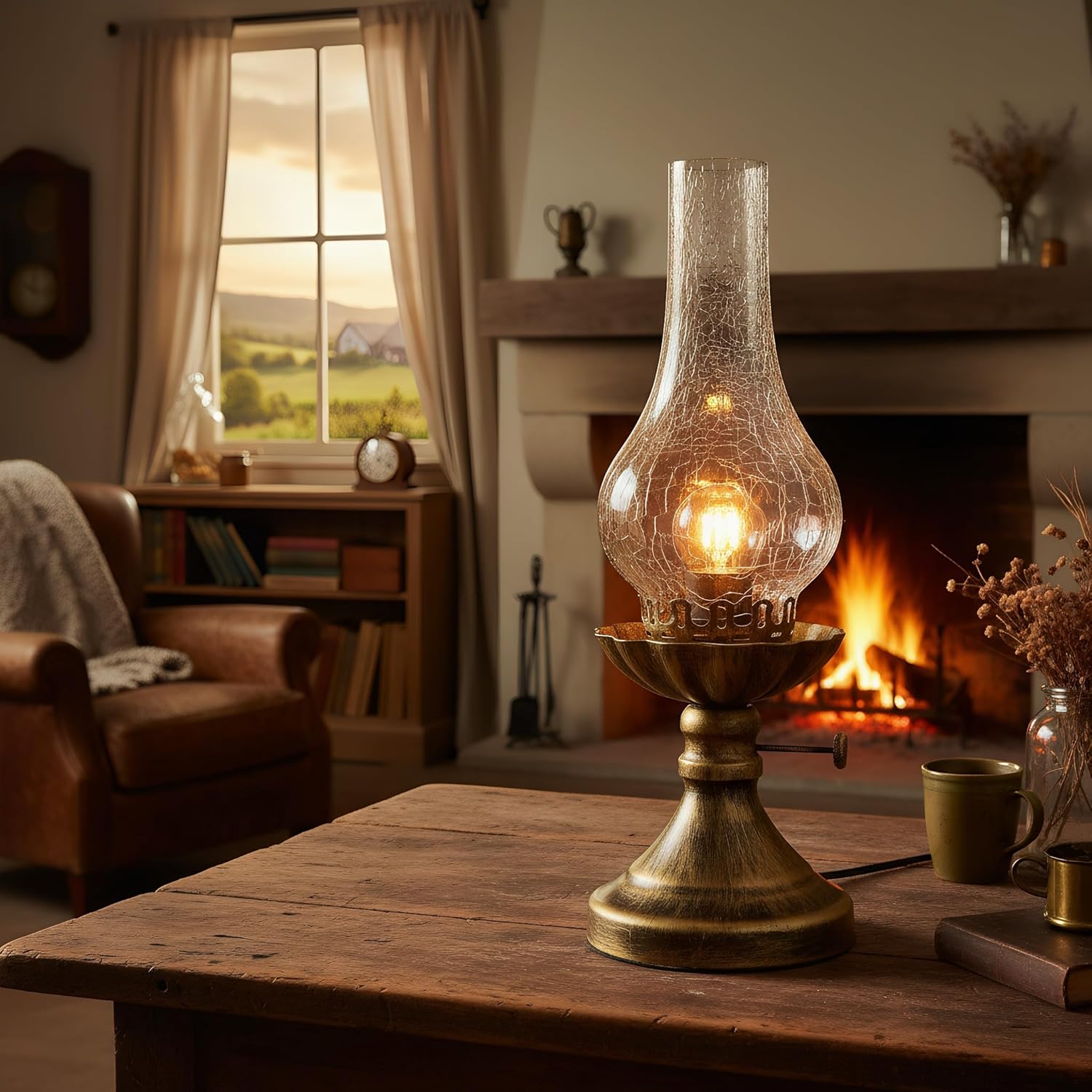 Rustic Lamp,Retro Bedside Lamps with Glass Lampshade,Suitable for Bedrooms, Living Rooms, Bars, Restaurants, Farmhouses, Kitchens,Bulb Included (Brass-Transparent Glass)