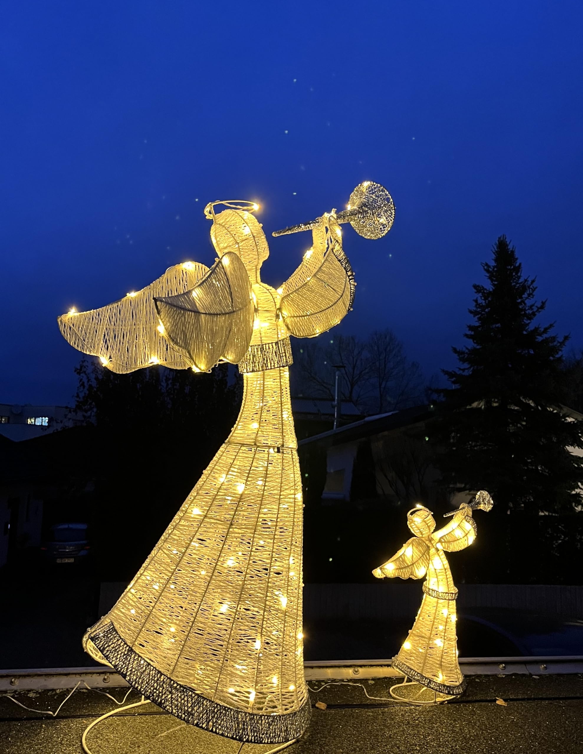 Relax Serie - Ángel Set LED, grande y pequeño, figuras de iluminación navideña, blanco cálido, luz continua, con temporizador, IP44, exterior e interior