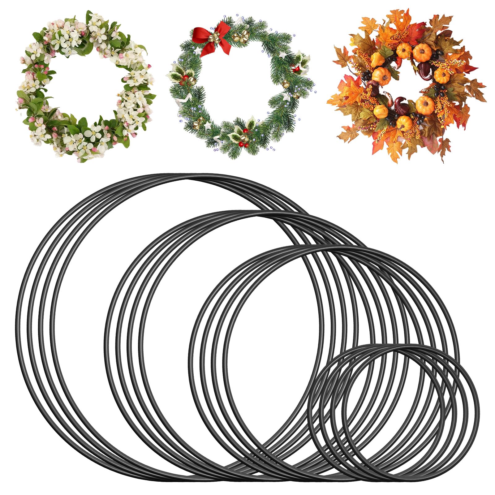 Photo 1 of 16 PCS Metal Hoops for Crafts, Dream Catcher Rings, Black Metal Circles Floral Macrame Hoop for DIY Craft Projects, Christmas Garlands, Wedding Wreath Decor and Wall Hanging (4/8/10/12 Inch)