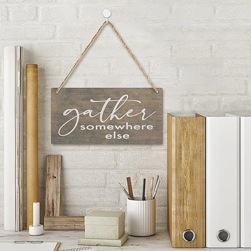 Miniatura 2 de Placa de madera con texto en inglés "Gather Somewhere Else", decoración de estante de cocina, letreros de madera, placa colgante rústica, decoración