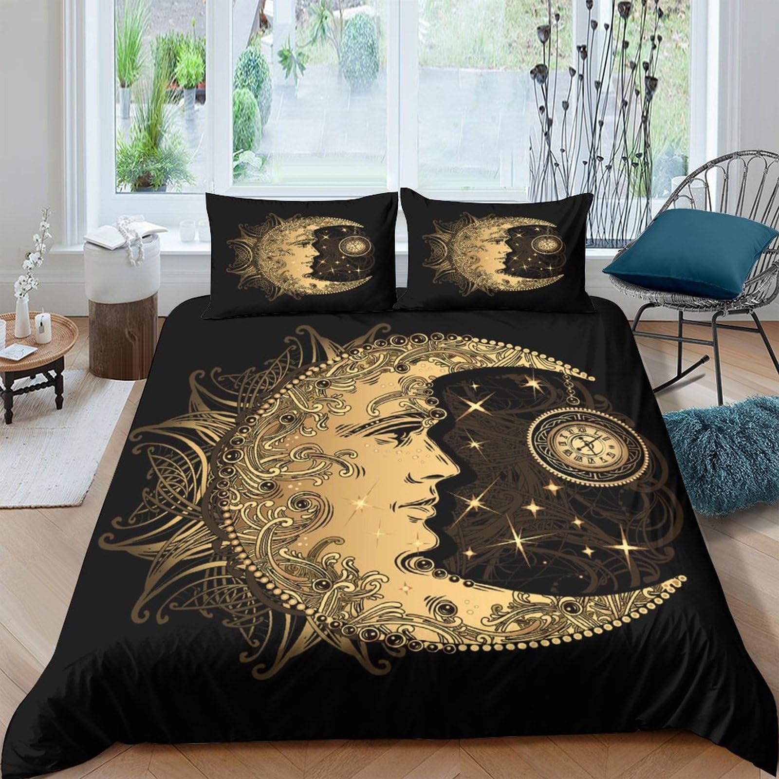 Ctjqhvkz Style-4 3D Printed Mystic Moon Fitted Sheet Microfiber Soft Sun Star Bed Cover Anti-Slip For Bedroom Guest Room Decor Single（135X200cm）