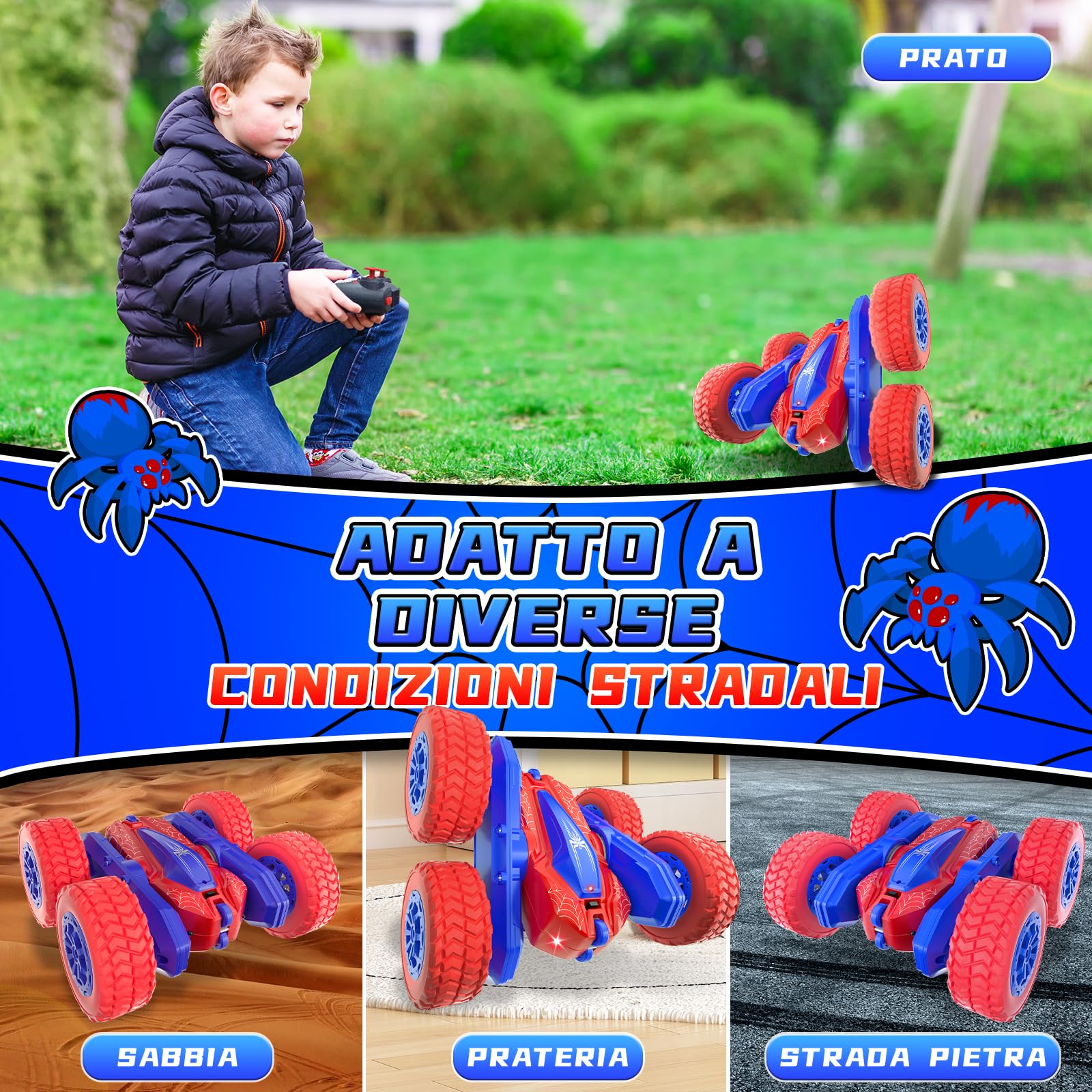 CYLION Macchina Telecomandata per Bambini, 2.4GHz 4WD Macchina Telecomandata Flip Doppio Laterale a 360° Monster Truck per 4 5 6 7 8 9 10 12 Bambini