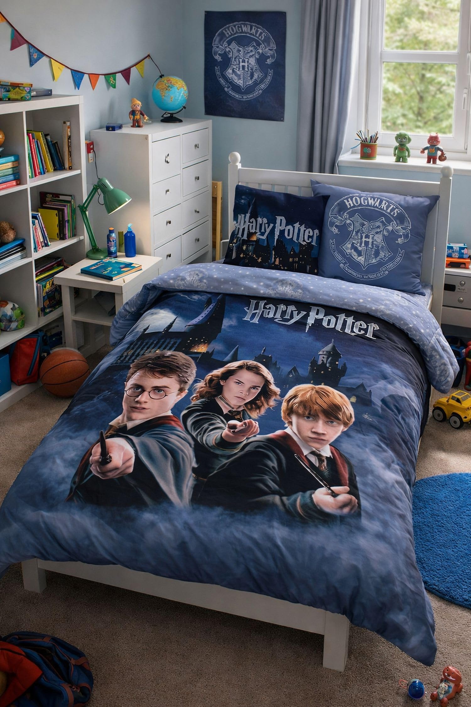 Harry Potter, juego de ropa de cama 135x200 80x80 con funda de almohada Hogwarts [con bolsa de almacenamiento], 100% algodón, libre de sustancias nocivas, certificado Öko-Tex Standard, medidas