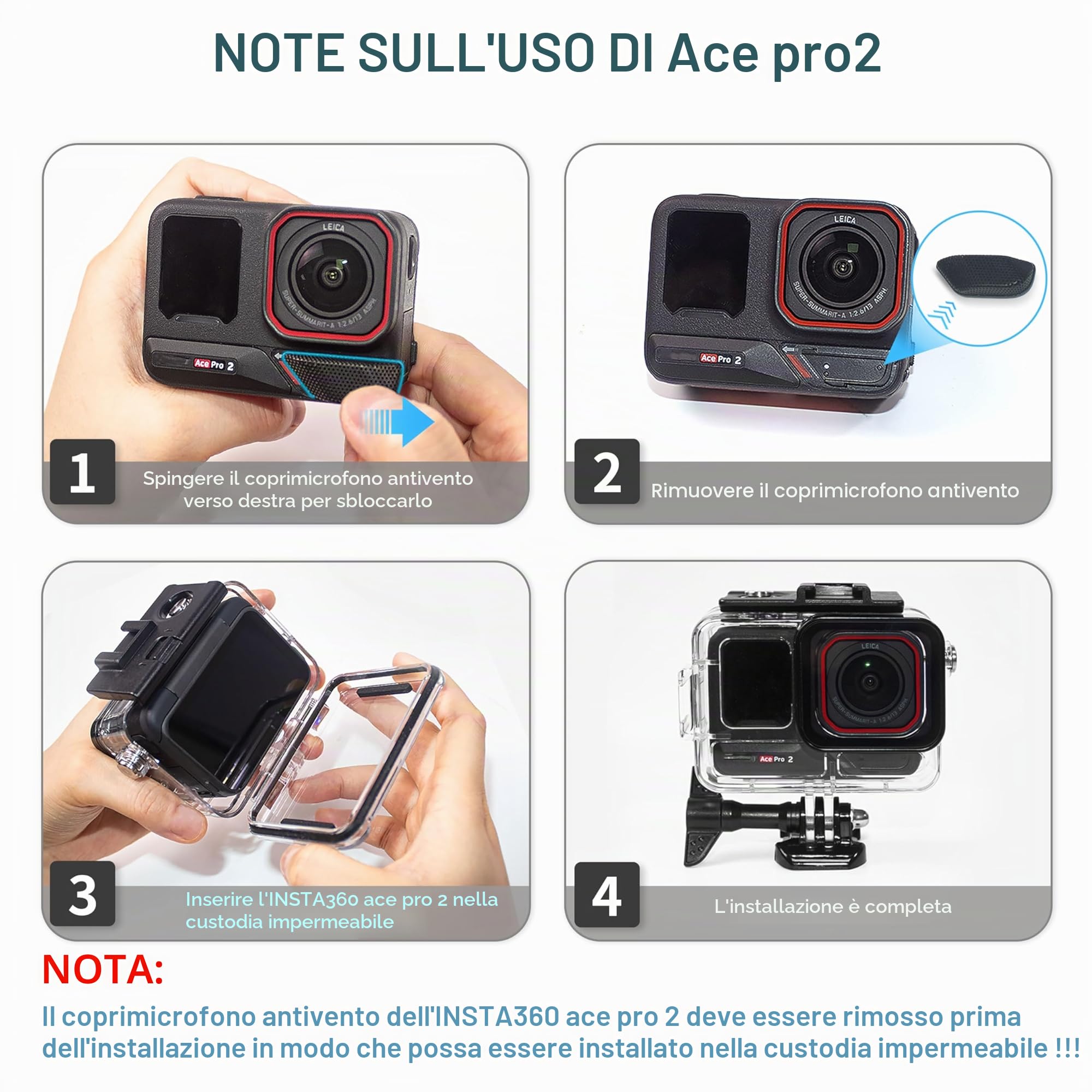 FitStill Set da immersione per Insta 360 ace pro 2/ace Pro, 50 m/164 FT custodia impermeabile + maniglia di galleggiamento, per fotografia subacquea ace pro 2 accessori