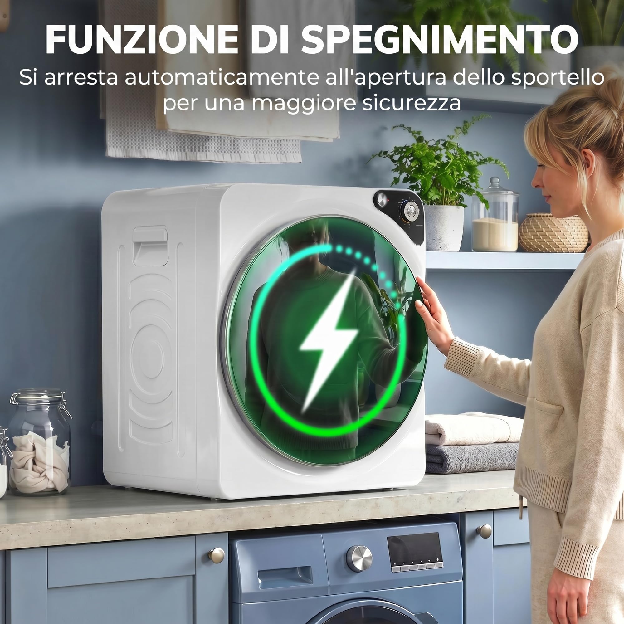 HOMCOM Mini Asciugatrice Portatile 5 kg, 5 Programmi, 1000W Asciugatrice Compatta, Carica Frontale, Fino 60℃, Impilabile/Autoportante, Timer, Tamburo in Acciaio Inox, per Casa, Bianco