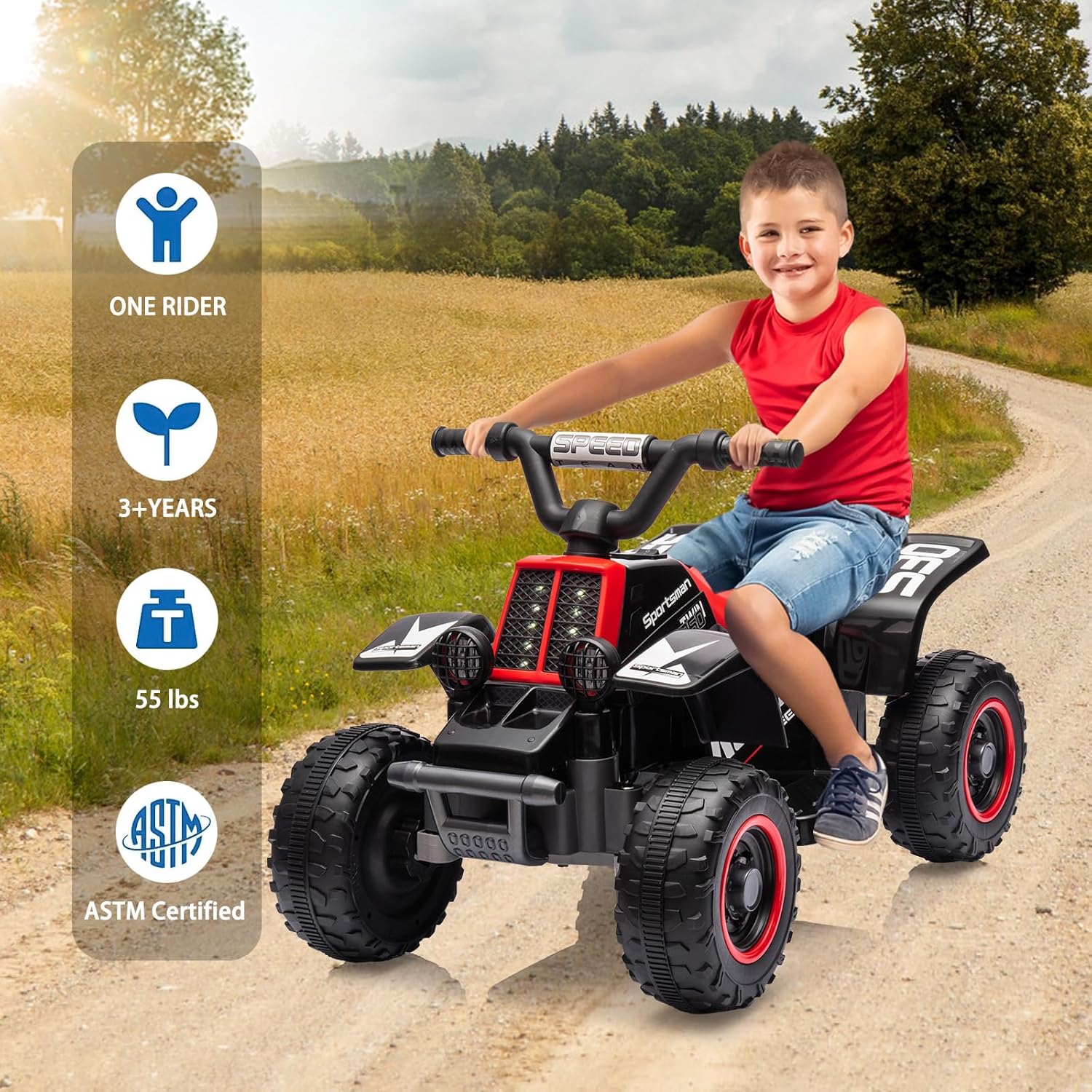 Hipicute 6v Kids ATV Quad Ride-on Car - 2MPH, Push-Button Accelerator, Rubber Handles | Toddler Electric 4-Wheeler Toy for Boys & Girls