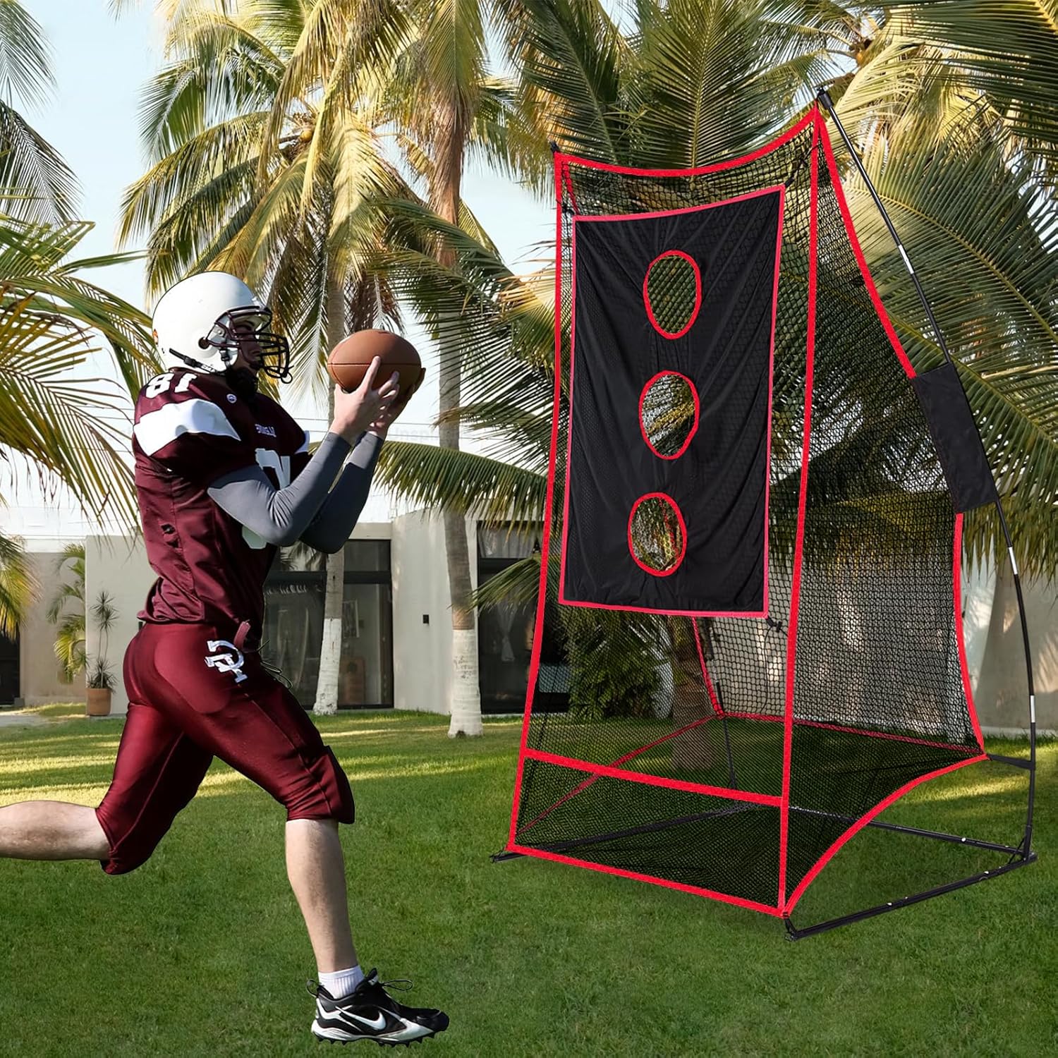 Football Kicking Quarterback Net: 4x7FT Portable Rugby Target Toss Throwing Practice Training Game for Outdoor Indoor Backyard Sports Field Teens Adults Player Practice Gifts