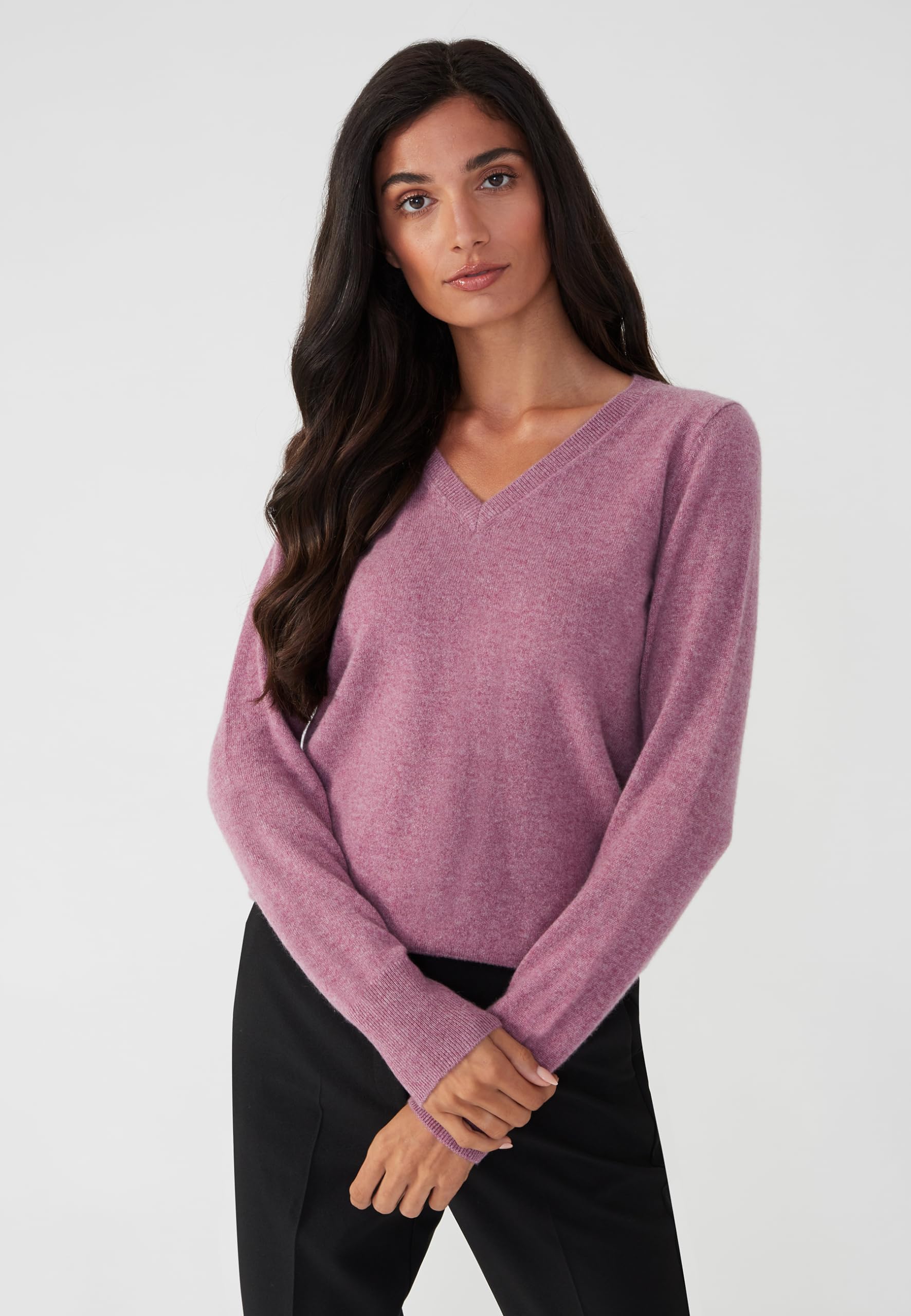Style & Republic Damski sweter kaszmirowy z dekoltem w serek, elegancki, ze 100% kaszmiru, przytulny sweter z dzianiny premium na stylowe chwile jesienne i zimowe