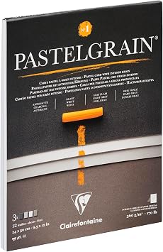 Clairefontaine 976058C PastelGrain No.1 PastelGrain Pastel-Pastel-Pastel-Pastel-Pastel-12 Sheets - 12 Sheets Special Card for Dry Pastels - 24 x 30 cm 360 g - Assorted Grey Colours - Crystal Paper