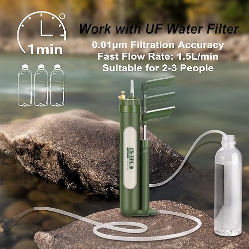 Miniatura 3 de FS-TFC Filtro de agua portátil Equipo de supervivencia de alta precisión y gran flujo opcional 2 en 1 purificación de agua para senderismo, camping,