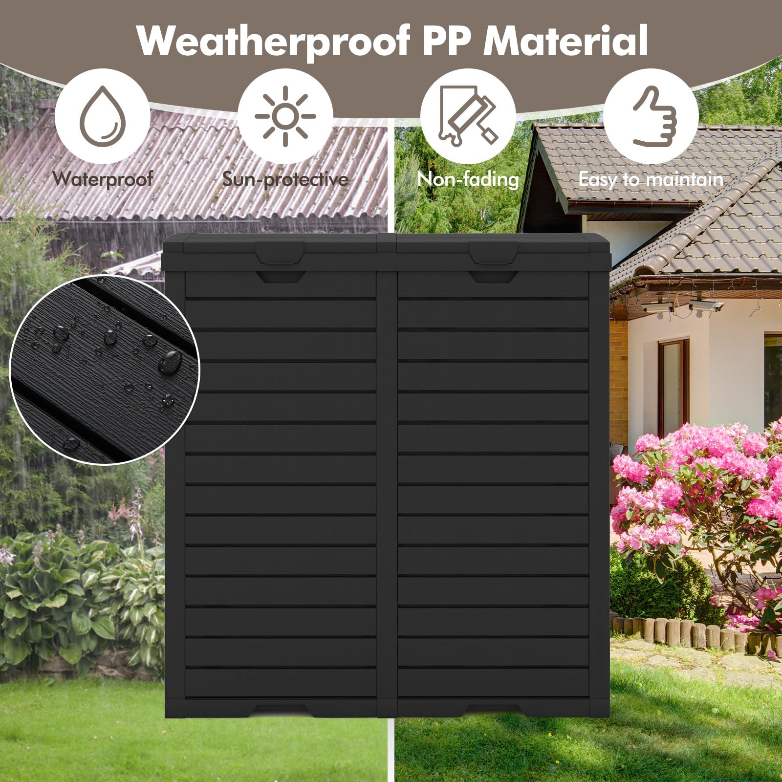 LIFEZEAL Poubelle extérieure de 235 l, Double Poubelle de Recyclage avec Couvercle étagé, Poubelle classée imperméable avec Plateau d'égouttement, poignée, conteneur à ordures (Noir)