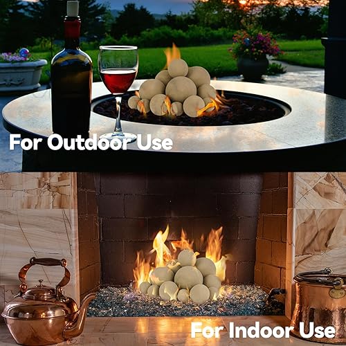 Miniatura 123 de Skyflame Juego de 6 bolas de fuego de cerámica, juego de 6 piedras redondas para fogatas o accesorios de chimeneas de interior y exterior, 5 Gris