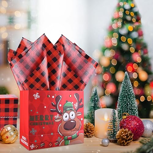 Miniatura 7 de MIAHART 60 hojas de papel de seda de Navidad de 14 x 20 pulgadas estilo búfalo rojo y negro papel de seda de regalo para manualidades bolsas de