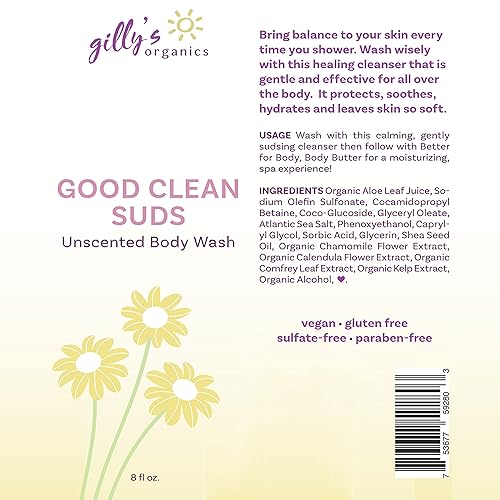 Miniatura 2 de Gel de baño natural orgánico, sin perfume, con espuma rica en hidratación, suave, sin fragancia, sin SLS 2 en 1, gel de ducha y champú con aloe para