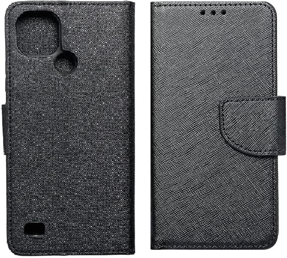 Cover Custodia Libro Flip Magnetica Portafoglio Simil Pelle Stand Compatibile per REALME C21 (Nero)