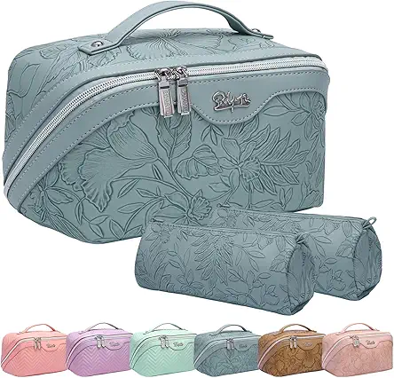 3-Set Travel Makeup Bags: Large PU Leather Cosmetic Organizer with Divider & Handle for Women