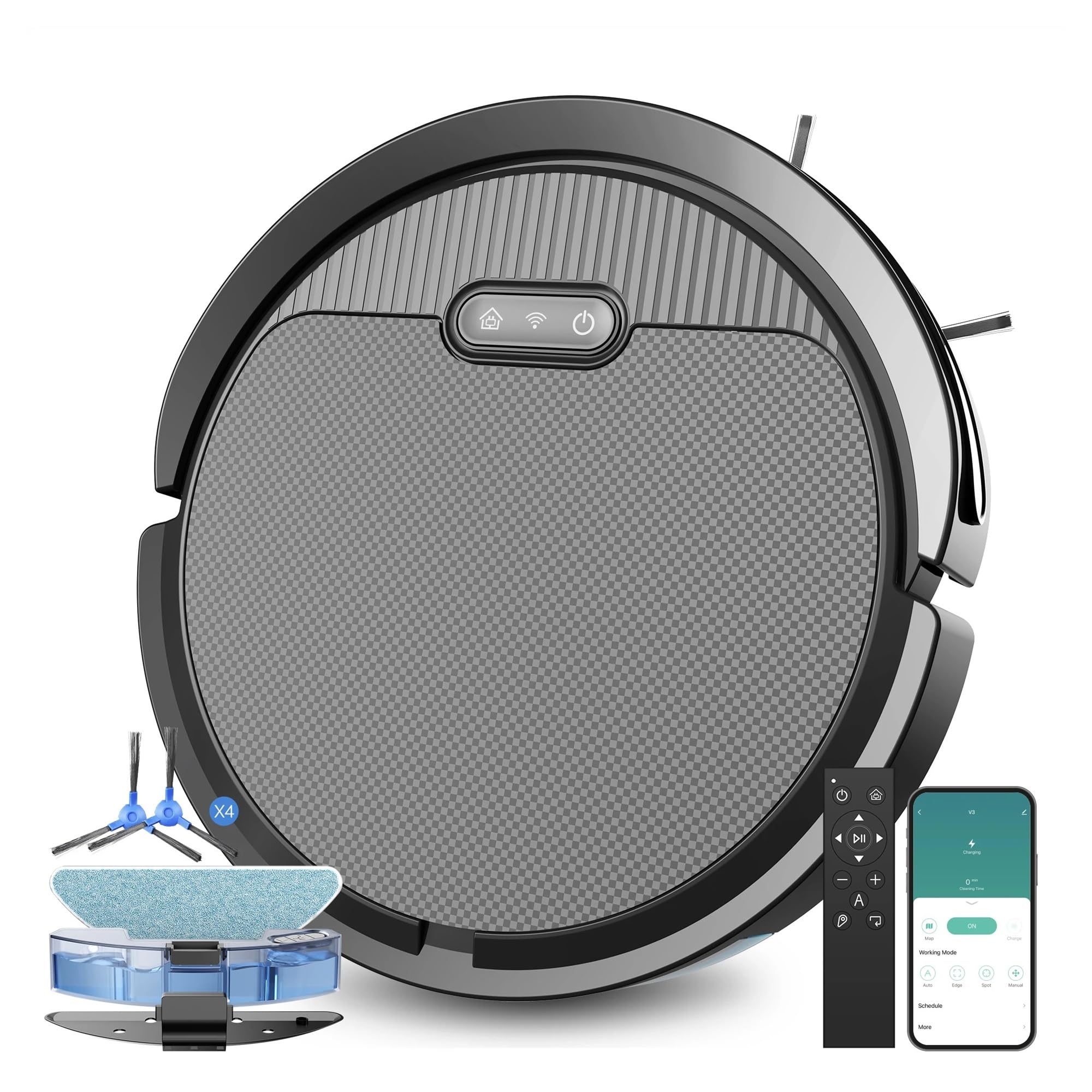 EWsdsfs Robot Vacuum Cleaner, Mop combo-4000pa strong suction, slim, Self-Charging, 120 Min Runtime, pet hair, carpet, hard floor expert(Black)