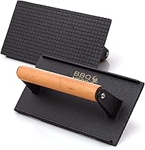 BBQ Nerd Fleischpresse aus Gusseisen mit Holzgriff - 21x11 cm rechteckig - Fleischbeschwerer Burgereisen Grillpresse - Grillgewicht für BBQ Fleisch, Steak, Bacon, Käse, Sandwiches etc.