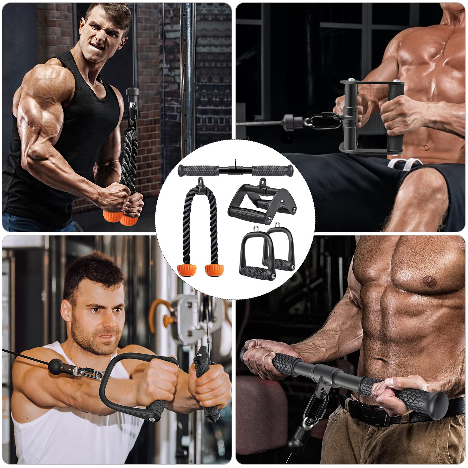 SELEWARE Accessori per Tricipiti LAT Pulldown Home Gym Accessori per Allenamento con Impugnatura in Gomma Morbida Antiscivolo Accessori per Macchine per Tricipiti Corda per Tricipiti Maniglia a Doppia