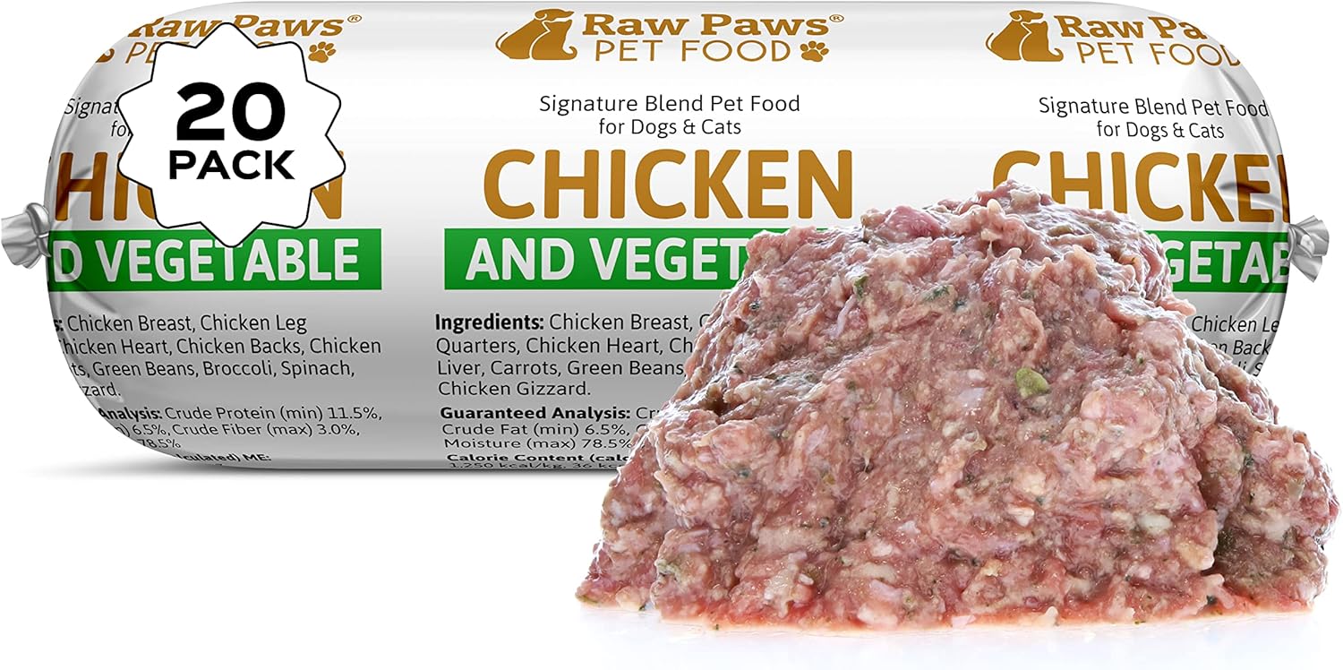 Raw Paws Pet Signature Blend Raw Frozen Dog Food & Cat Food, Chicken & Vegetable Recipe, 1lb