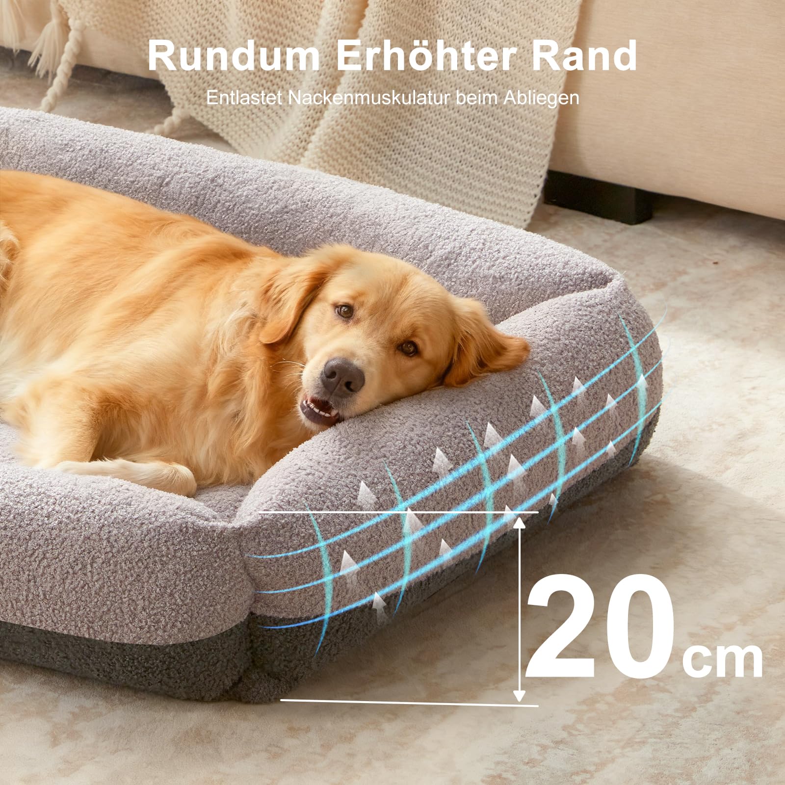 Pawk Panier pour Chien Grande Taille, XL Lit Chien Dehoussable Lavable, Coussin Antidérapant Doux Anti-Anxiété, 91x69x20cm