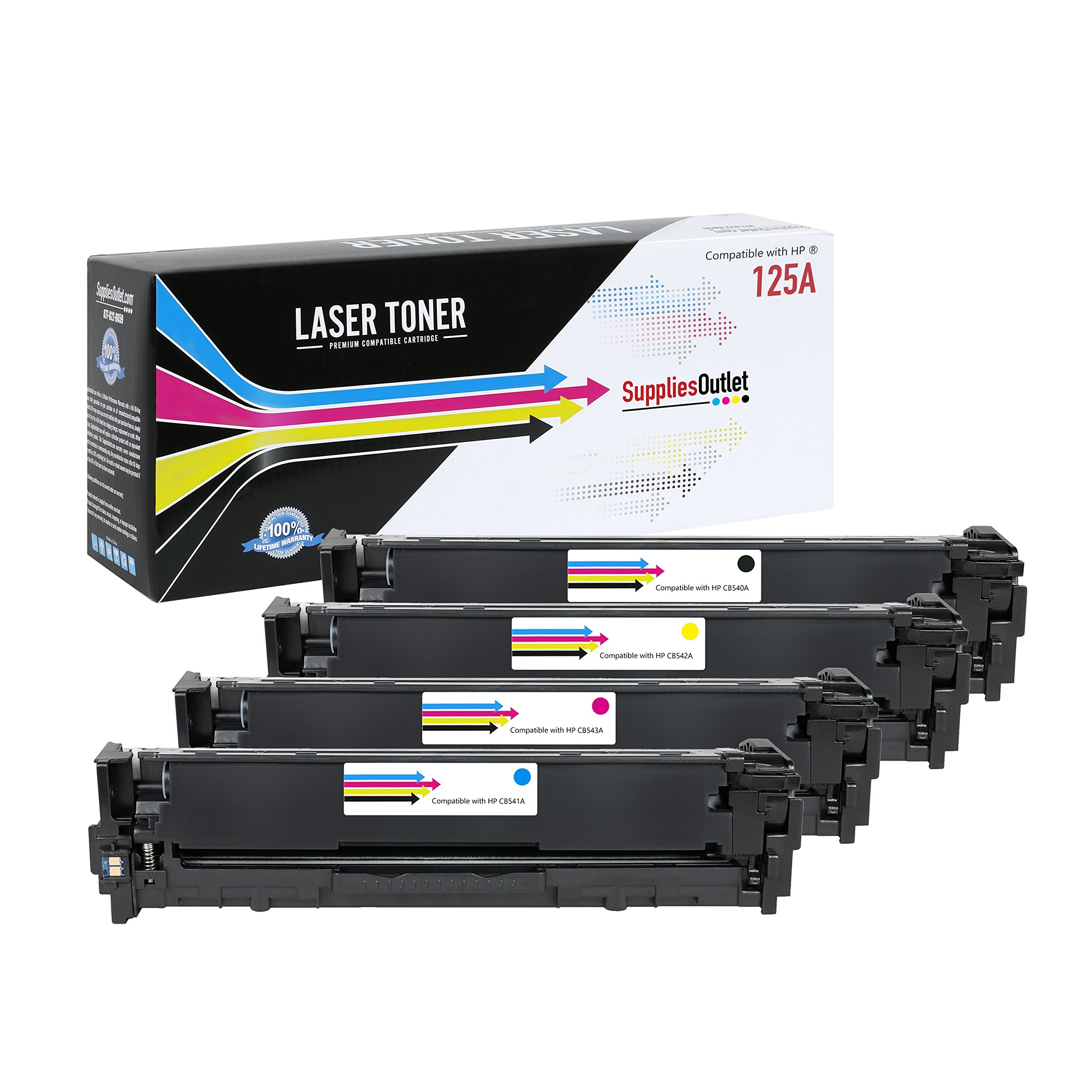 Generic Compatible Toner Cartridge Replacement for HP CB540A (Black, Cyan, Magenta, Yellow, 4-Pack)