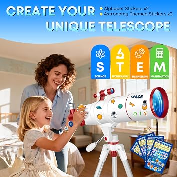 HETEKAN Telescope for Adults Kids & Beginners, 90mm Aperture 550mm Portable Refractor Telescope (22X-165X) with AZ Tripod, Phone Adapter, Carry Bag and Decorative Stickers