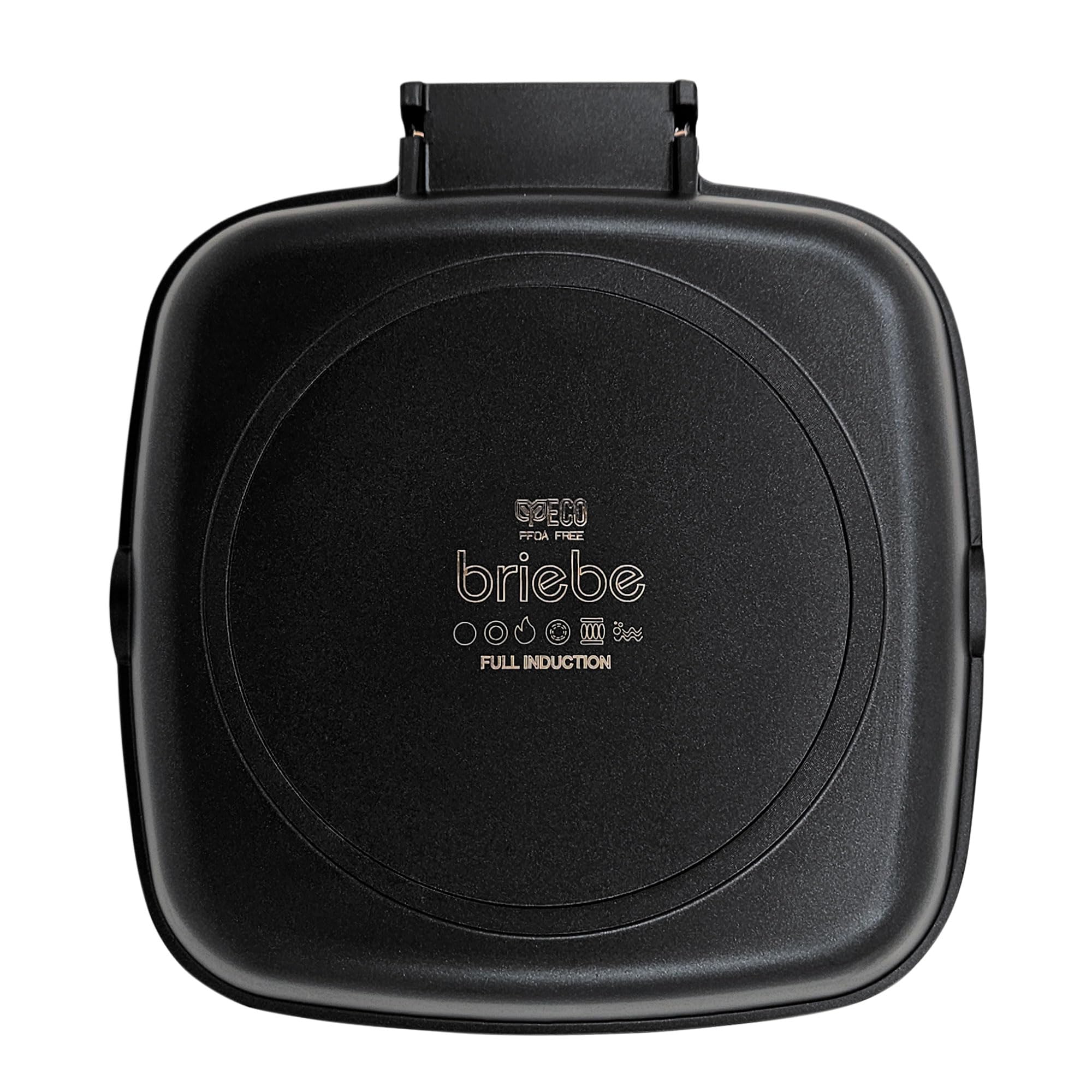 Briebe Black Titanium Grill à rayures, induction, antiadhésif titane, poêle à frire en fonte d'aluminium sans PFOA, manche pliable, vitrocéramique, gaz, 20 x 20 cm