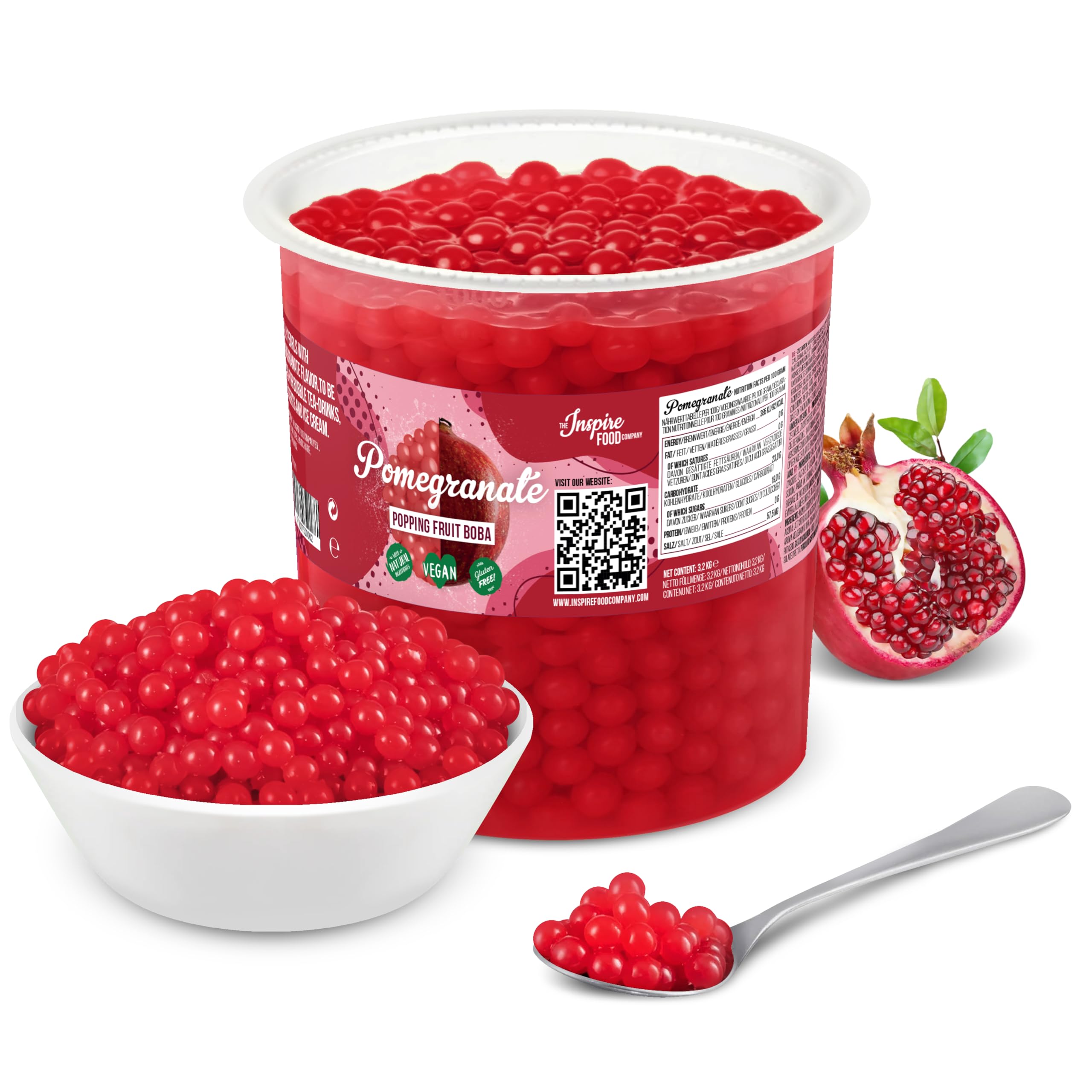 INSPIRE FOOD Bubble Tea Perlen Granatapfel Popping Boba 3,2kg Tapioka Fruchtperlen vegan glutenfrei