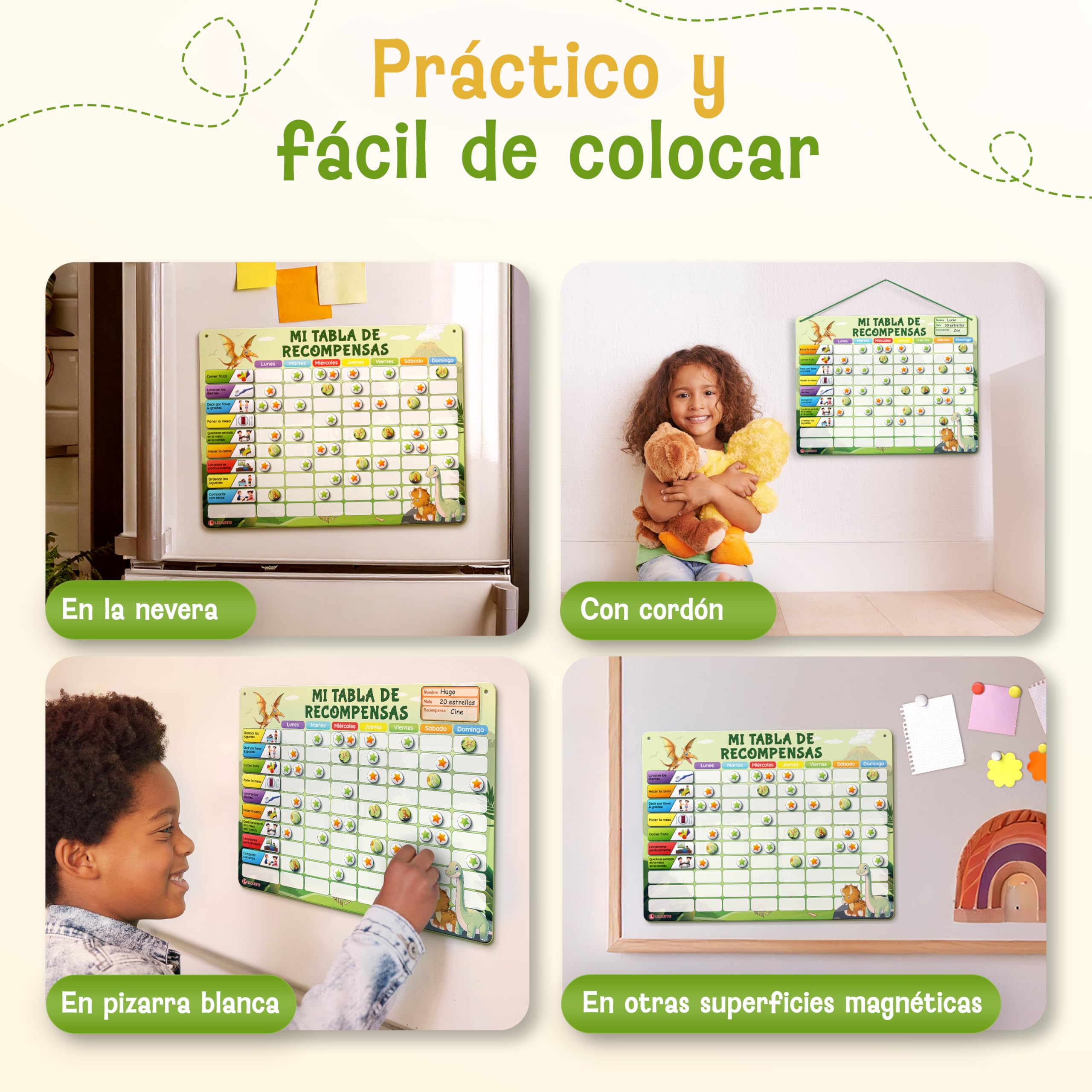LIKARTO Tabla de Recompensas para Niños - Pizarra magnética con muchas tareas y 280 imanes - Inspira el buen comportamiento - Calendario educativo infantil - Verde — view 7