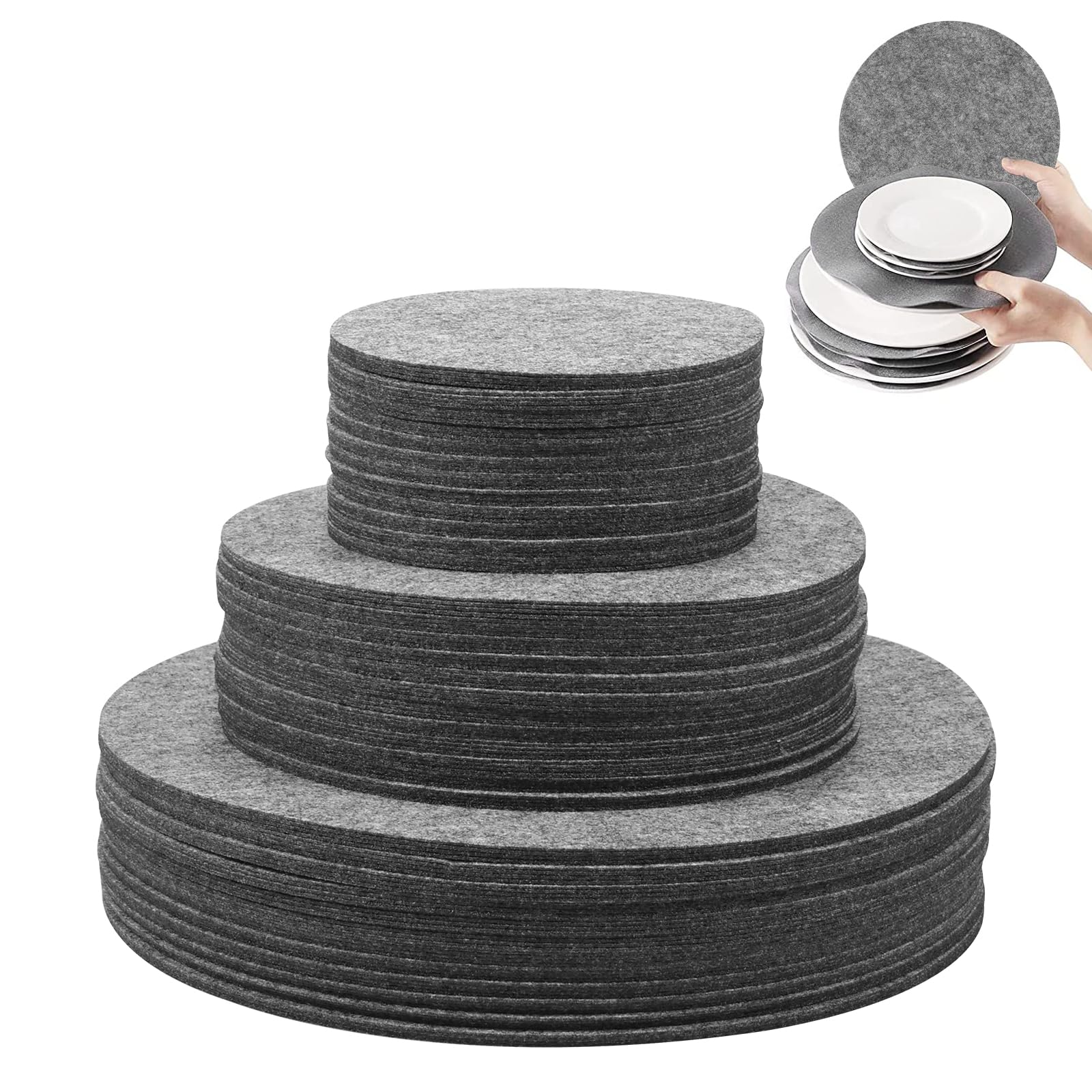 144 pièces de séparateurs de plats en feutre 3 tailles 12,7 cm 19,1 cm 26,7 cm Protège-poêles en feutre lavable Protège-casseroles Protection empilable pour assiettes Vaisselle en verre Couverts en