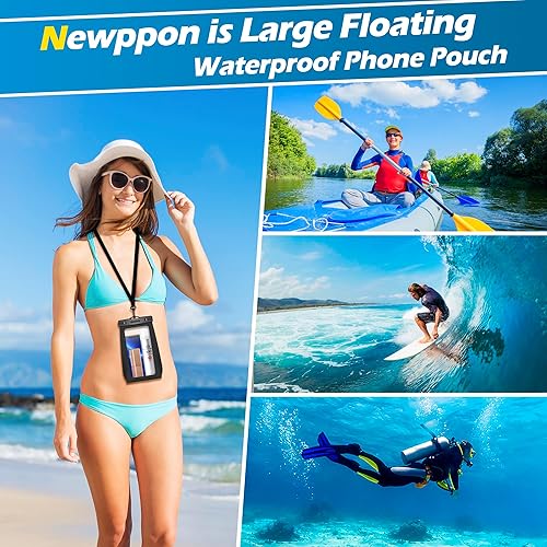 Miniatura 7 de newppon Bolsa flotante impermeable para teléfono paquete de 2 fundas universales flotantes a prueba de agua - Soporte flotante transparente con