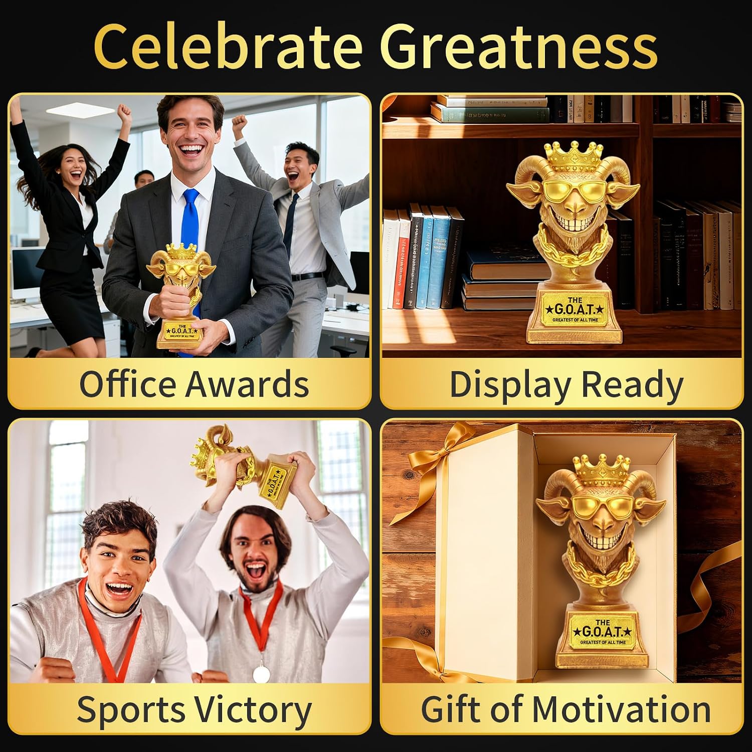 Freetoes The Goat Trophy Award,G.O.A.T Greatest of All Time Funny Trophies for Adults,Large Goat Decor Awards and Trophies Office Desk,Fantasy Football Trophy Best Player Gifts