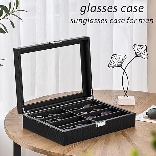 Miniatura 9 de BEWISHOME Organizador de lentes de sol, organizador de lentes, funda de lentes de sol de 8 ranuras para hombres, caja de almacenamiento de anteojos
