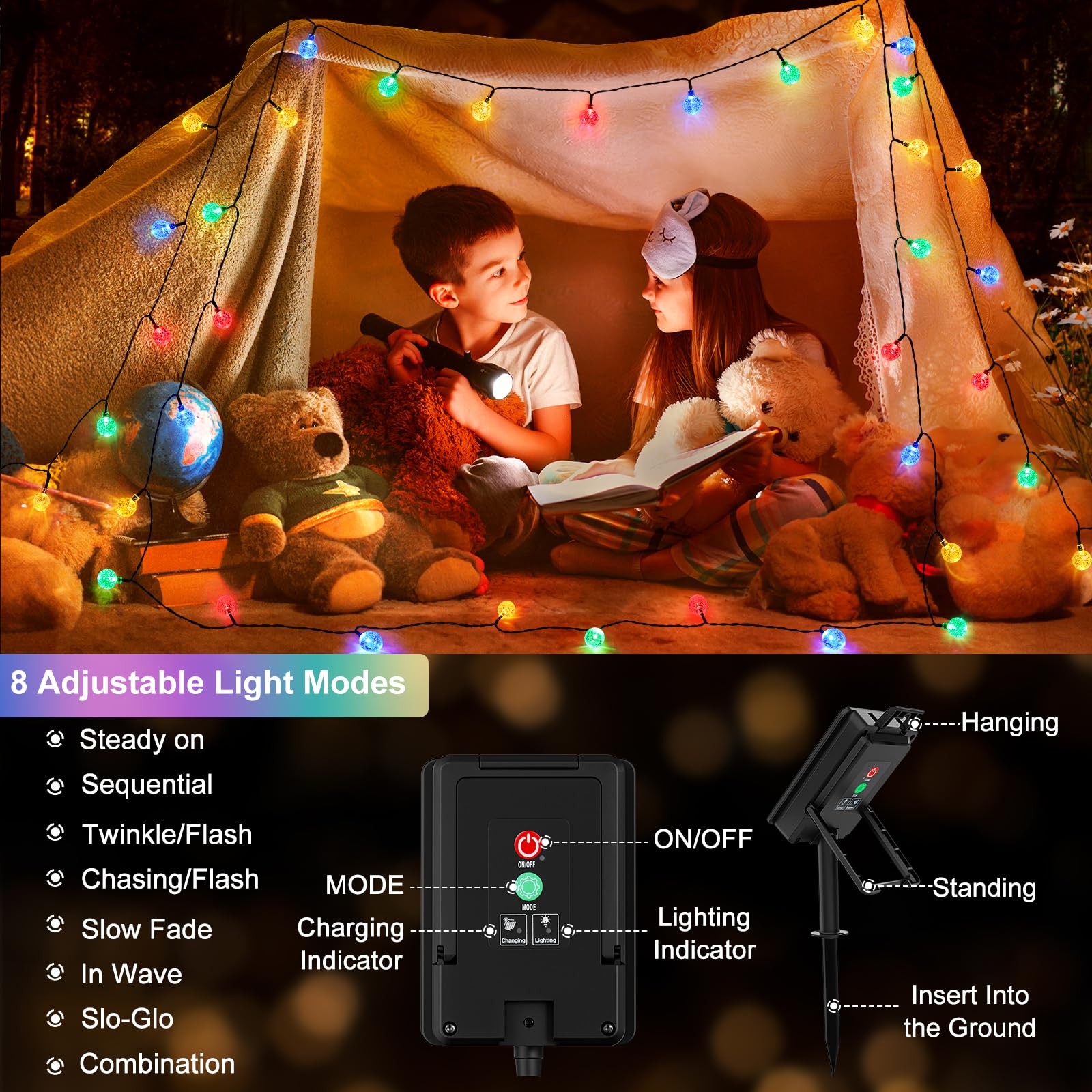 FOMYHEARD Catena Luminosa Esterno Solare, 11M 60LED 8 Modalità Luci da Esterno Giardino, IP65 Impermeabile Luci Esterno Energia Solare per Matrimonio, Festa, Cortile, Balcone, Decorazioni, RGB