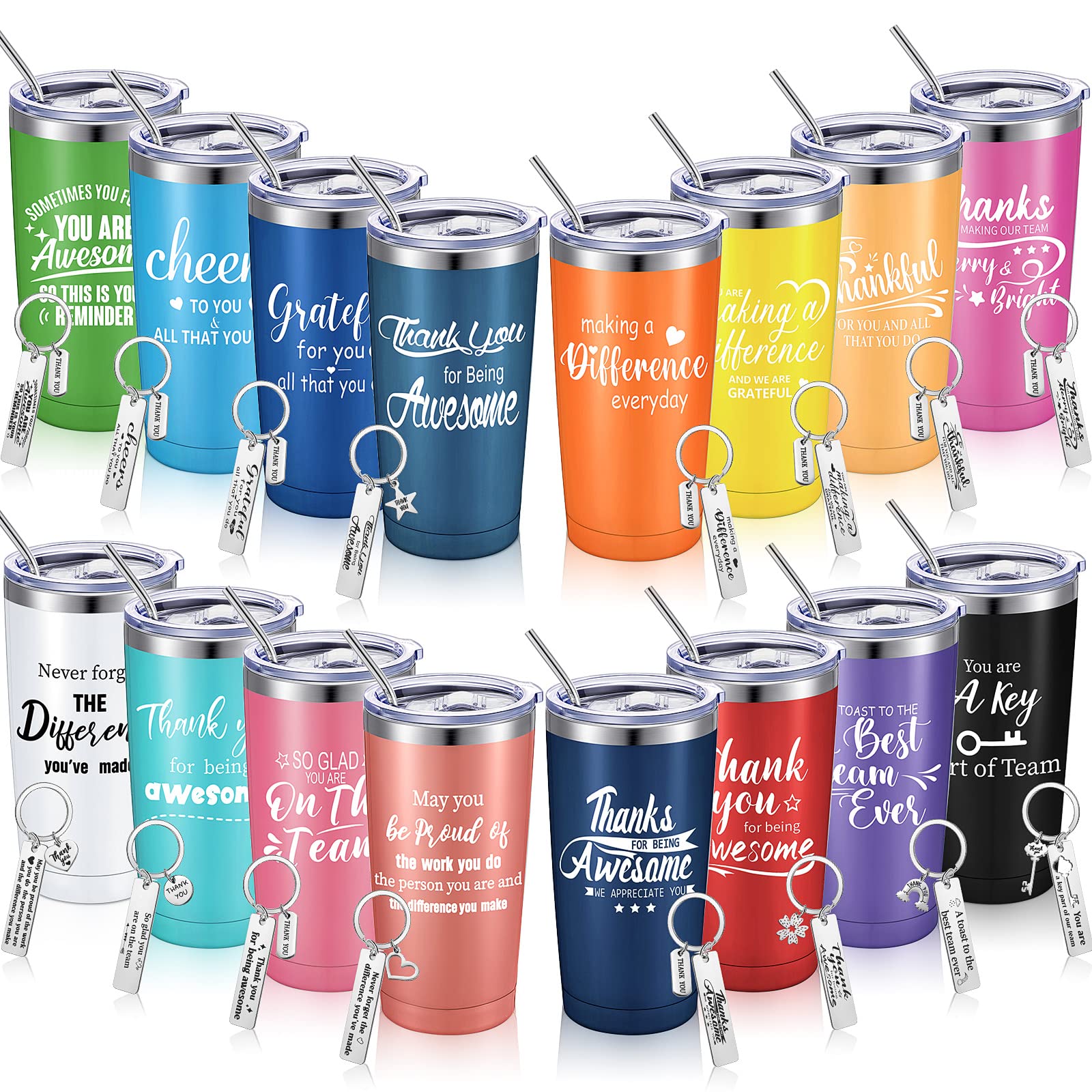 Thank You Gifts for Women Men 20 oz Inspirational Tumbler with Keychain Insulated Stainless Steel Appreciation Tumblers Team Motivational Encouragement Gift for Coworker Employees(Stylish Color, 16)
