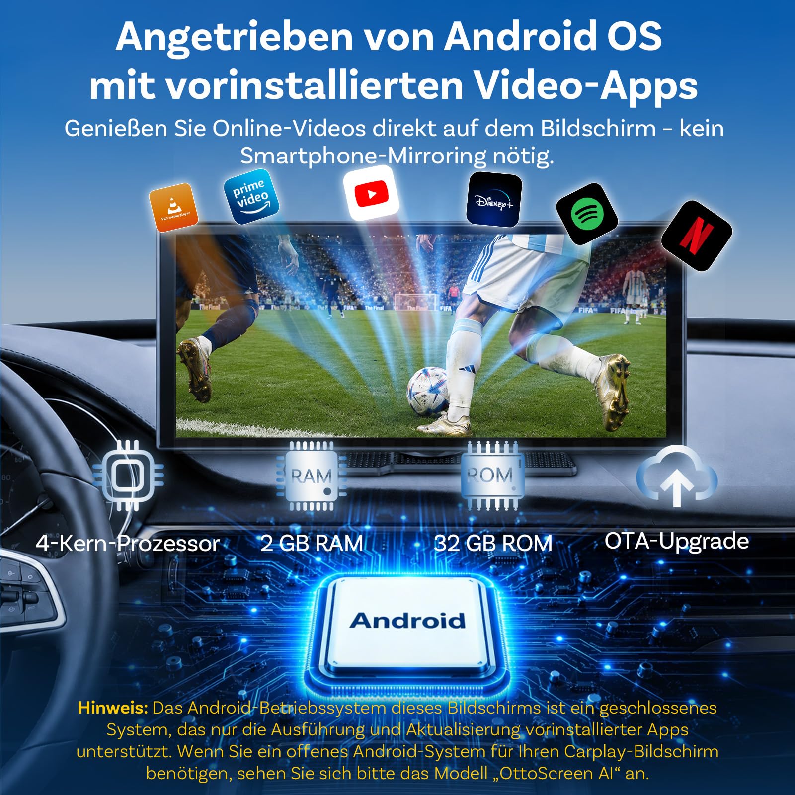 OTTOCAST ScreenFlow, Carplay Display mit YouTube, 11,4 Zoll Carplay Android Auto car Multimedia Player mit 1080P Rückfahrkamera 1920×720P Touch Screen 2.4G/5G WLAN Bluetooth for iOS 8+ Android 11+