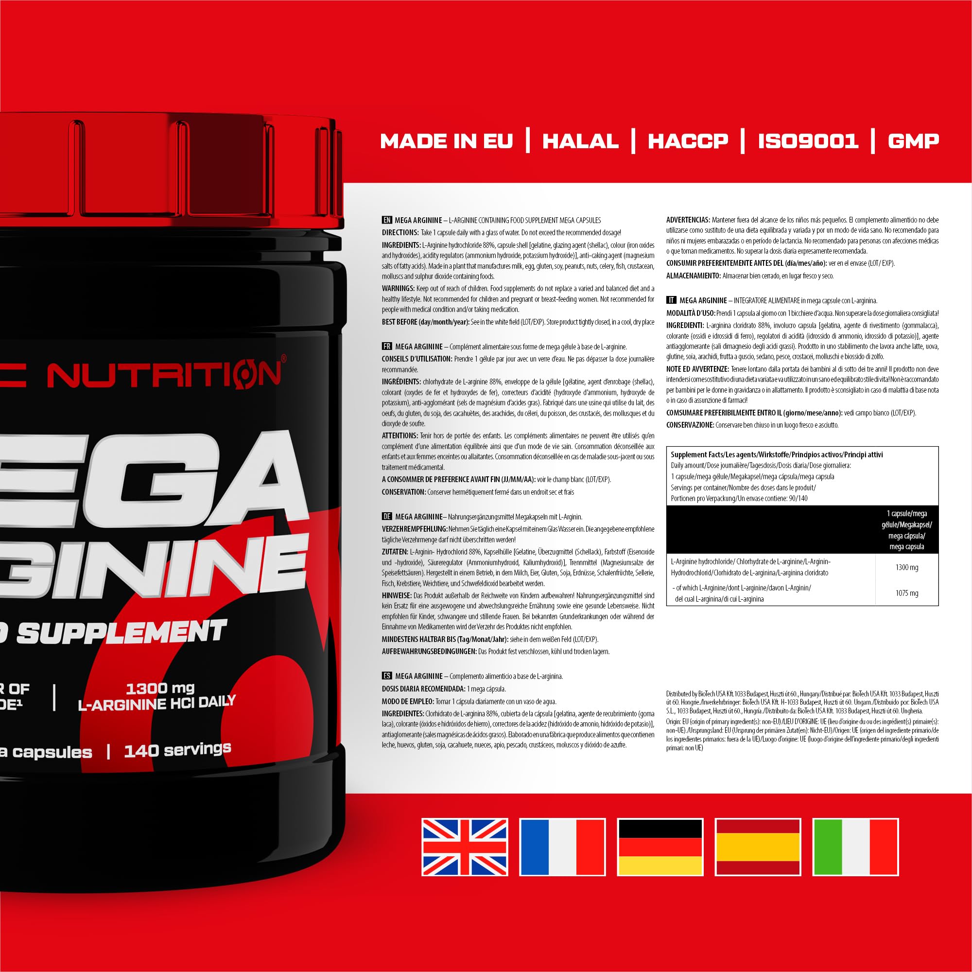 Scitec Nutrition Mega Arginine | Aminoacido | 1075 mg di L-Arginina per mega capsula | Per donne e uomini, 140 mega capsule