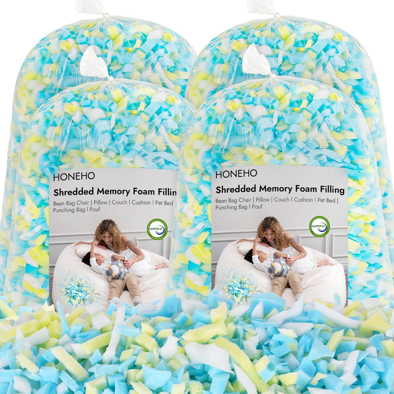 HONEHO 8.8KG Shredded Memory Foam Filling, Comfortable and Soft Bean Bag Chair Filler, Memory Foam Stuffing for Cooling Pillow, Beanbag, Stuffed Animal, Dog Bed, Couch Cushion