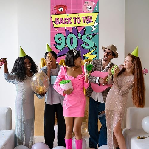 Miniatura 7 de Cartel de regreso a la puerta de los 90  Decoraciones retro de fiesta de los años 90 para hombres y mujeres  Suministros de fiesta de telón de fondo