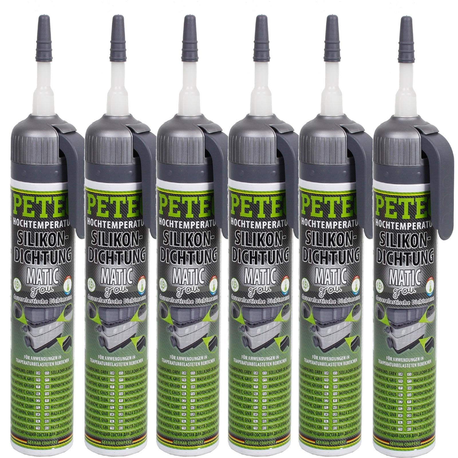 PETEC 6x 97620 Dichtstoff | 6x 97620, PETEC Silikondichtung Matic 200 Ml, Grau,