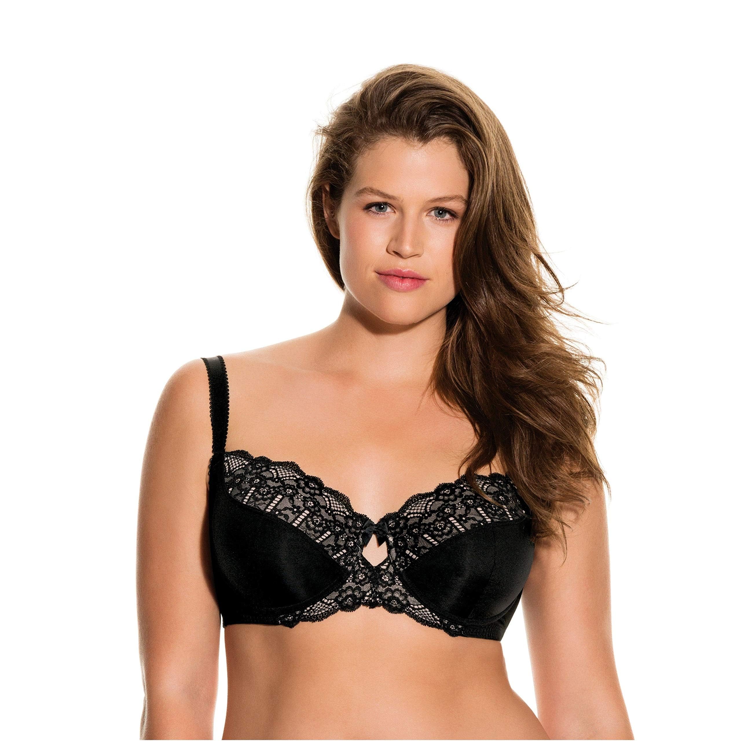 DORINA Women's Celine Non-Padded Bra - Underwired Moulded Cups, Floral Lace with Satin Bow, and Supportive Power Mesh Back, Black