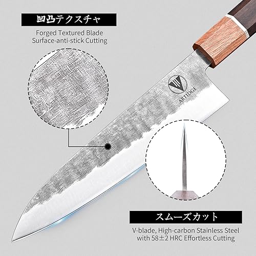 Miniatura 3 de Juego de 6 cuchillos japoneses con placa de afilado de diamante y tira magnética de bambú, mango octogonal de madera maciza, juego de cuchillos de